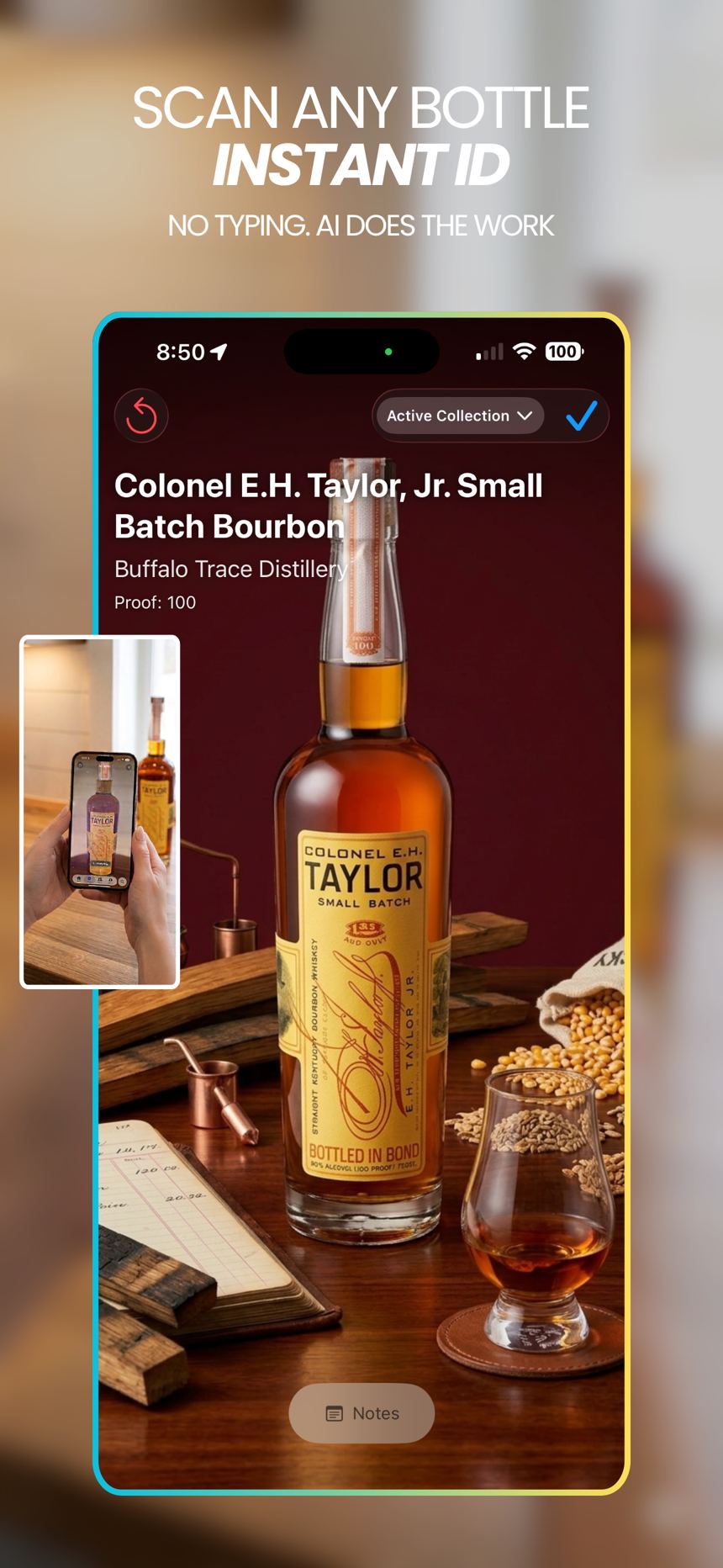 Instadram app bottle scan, shown with the Gold Rush recipe